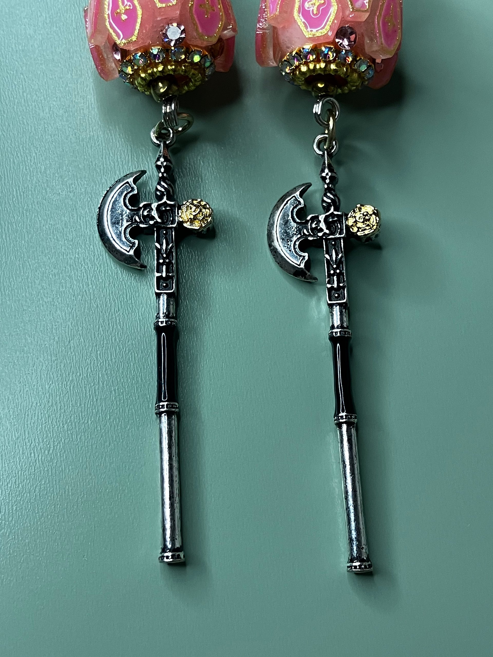 Princess Core Pink Coffin Battleaxe Hook Earrings Handmade product image (2)