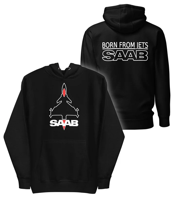 Classic unisex SAAB JET front and BORN FROM JETS at the rear Hoodie product image (1)