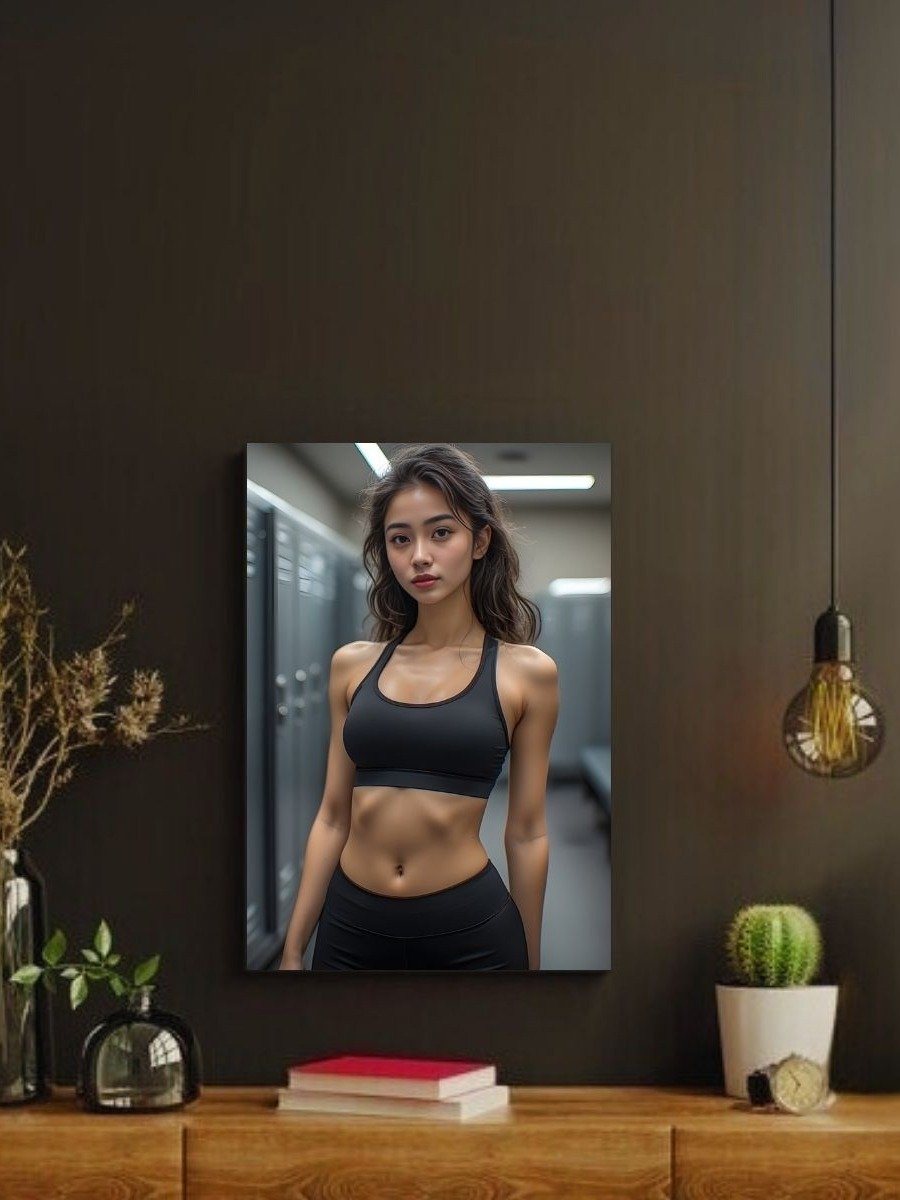 Black Sports Bra Locker Room Pose – Glossy 8x10 Metal Print product image (2)