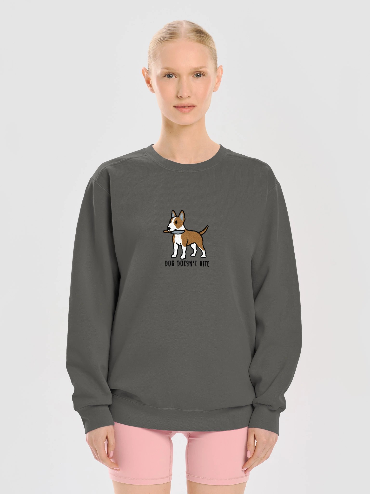 Dog Doesn't Bite Funny Chibi-Style Embroidered Premium Sweatshirt for English Bull Terrier(Tan) Owners product image (29)