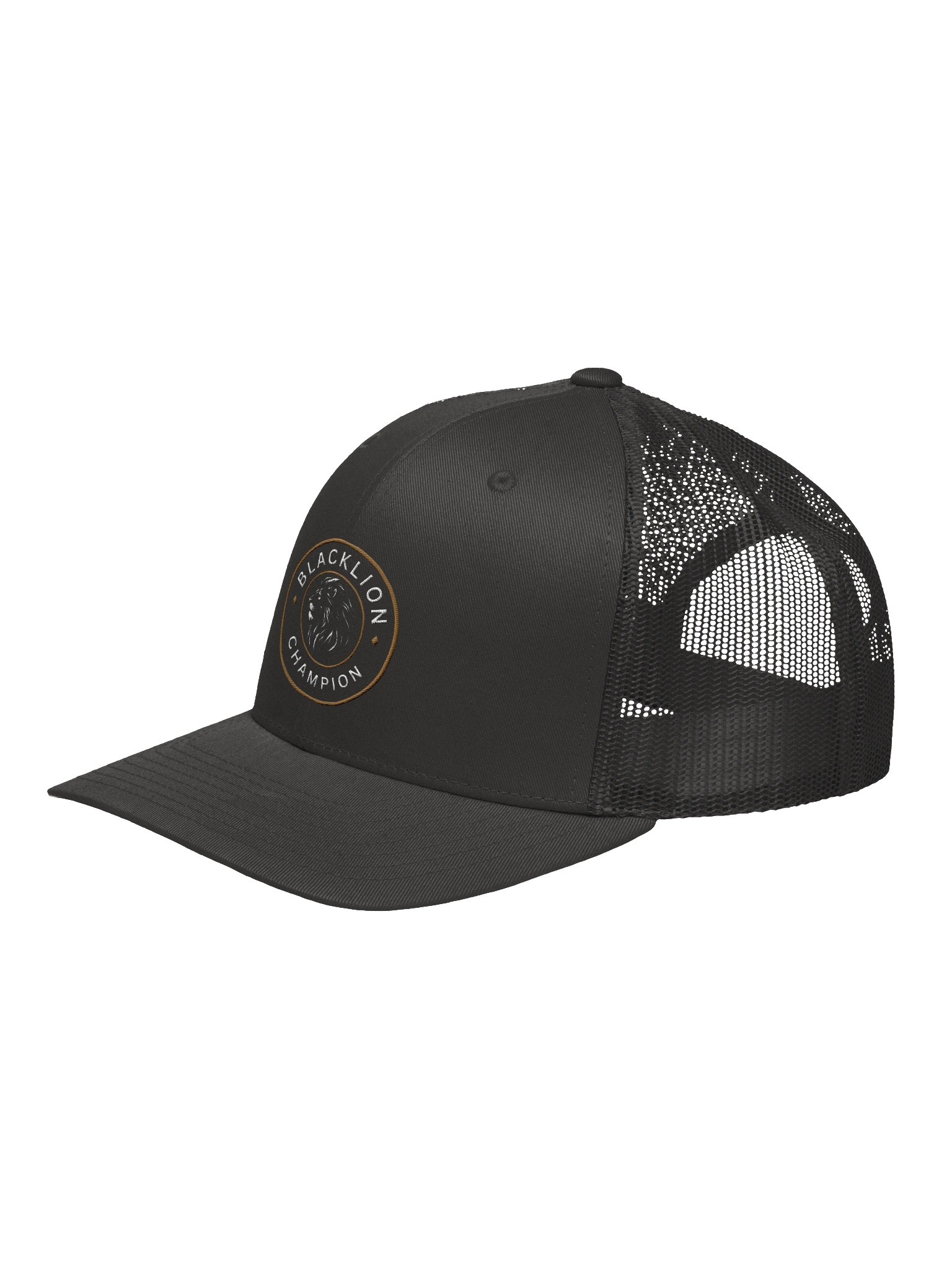 Black Lion "Champion" Crest Patch Trucker Hat – Breathable Mesh Snapback Cap product image (2)
