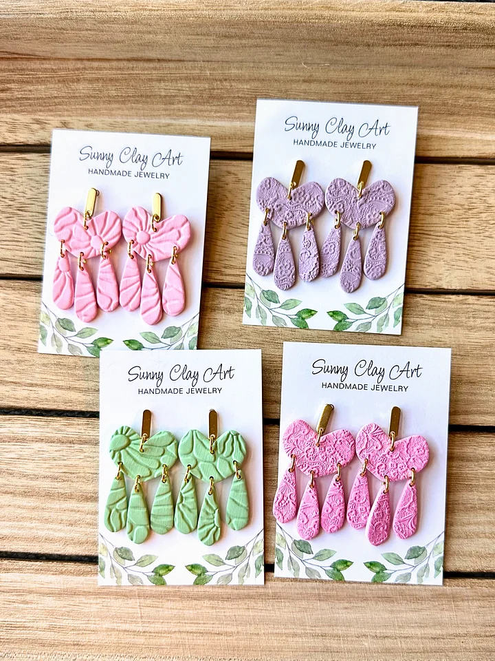 Textured Heart Drop Earrings – Handmade Clay Statement Dangles product image (1)
