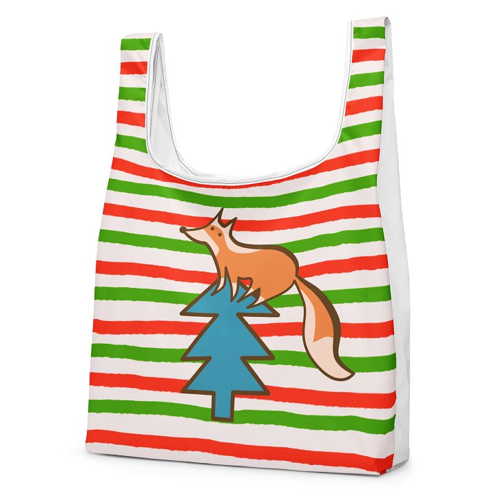 Festive Fox & Christmas Tree – Holiday Striped Reusable Tote product image (2)