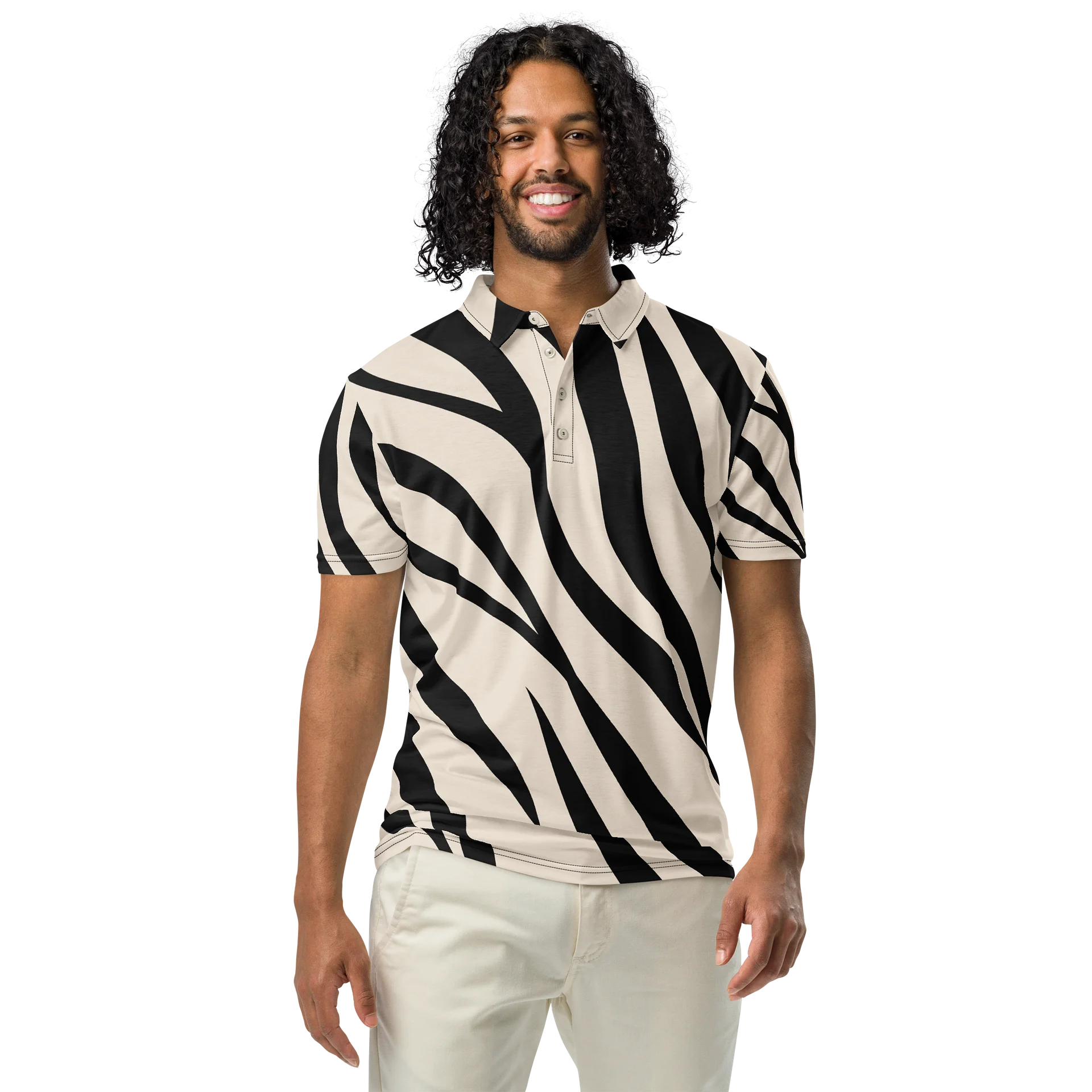 Black & Cream Zebra-Stripe Slim Fit Polo product image (3)