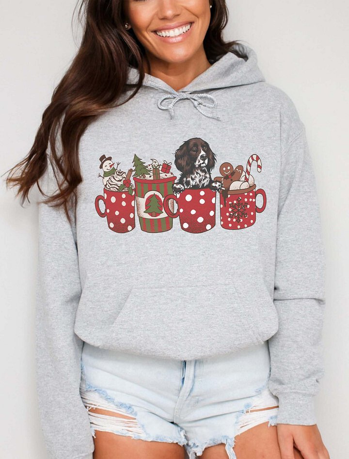 Cute Munsterlander in a Christmas Cup Hooded Sweatshirt | Funny Christmas Pup in a Cup product image (21)