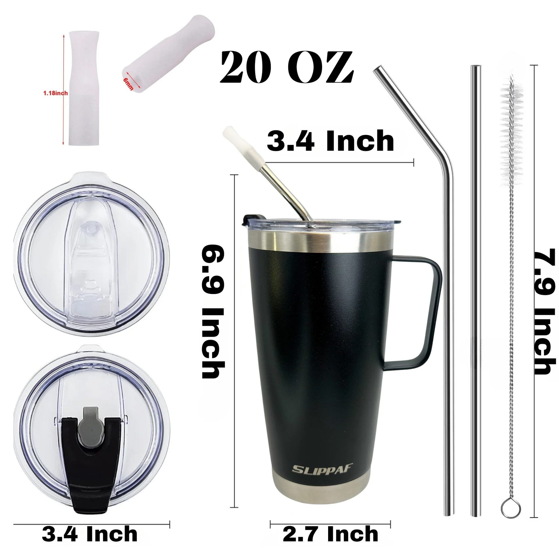 2 pack Tumbler 20 + 30 Oz With Handle, Lid and Straw (Black) product image (9)