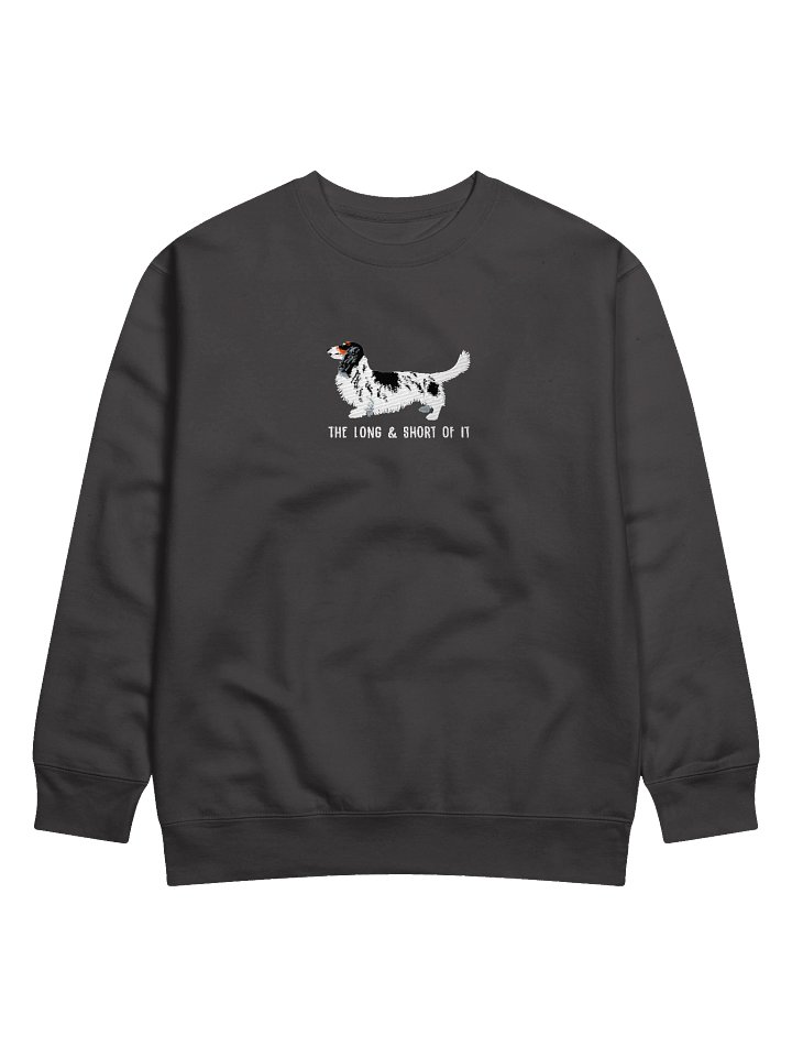 The Long & Short of It Sweatshirt (Embroidered) of a Longhaired Dachshund(Pied Black & White) product image (1)