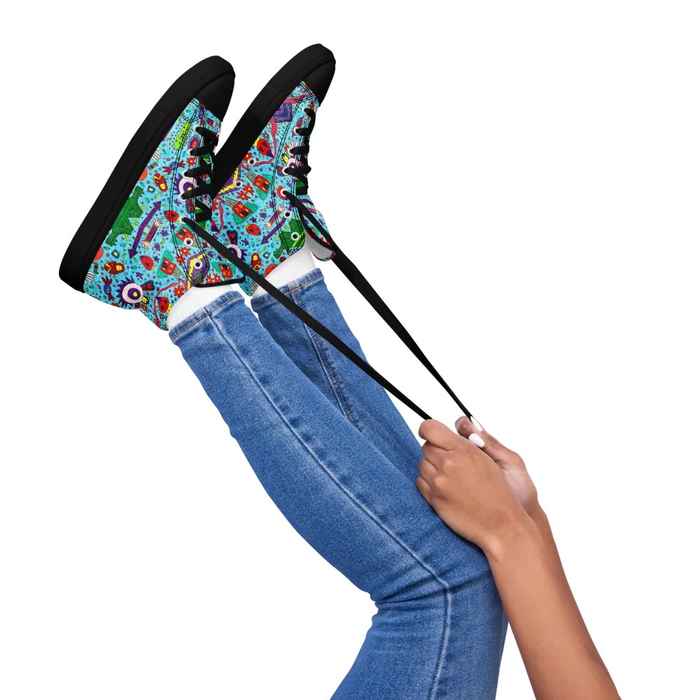 Abstract Doodle Characters Ladies High Top Canvas Shoes product image (3)