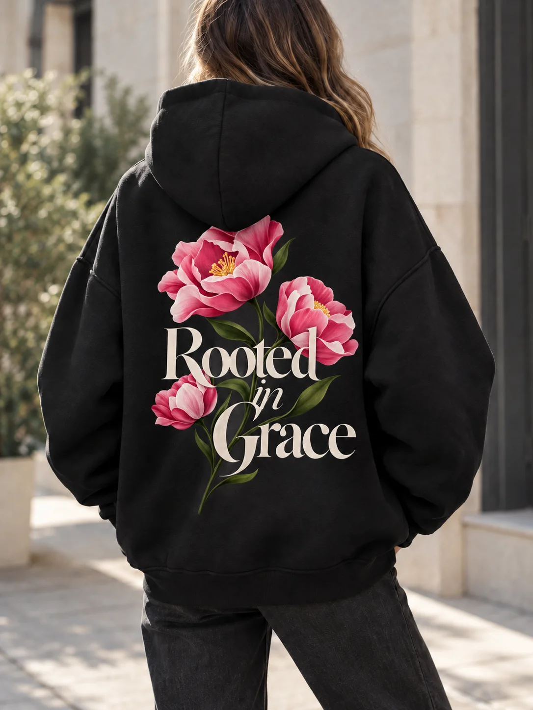 Rooted in Grace PNG | Floral Christian Shirt Design | Pink Flowers product image (1)