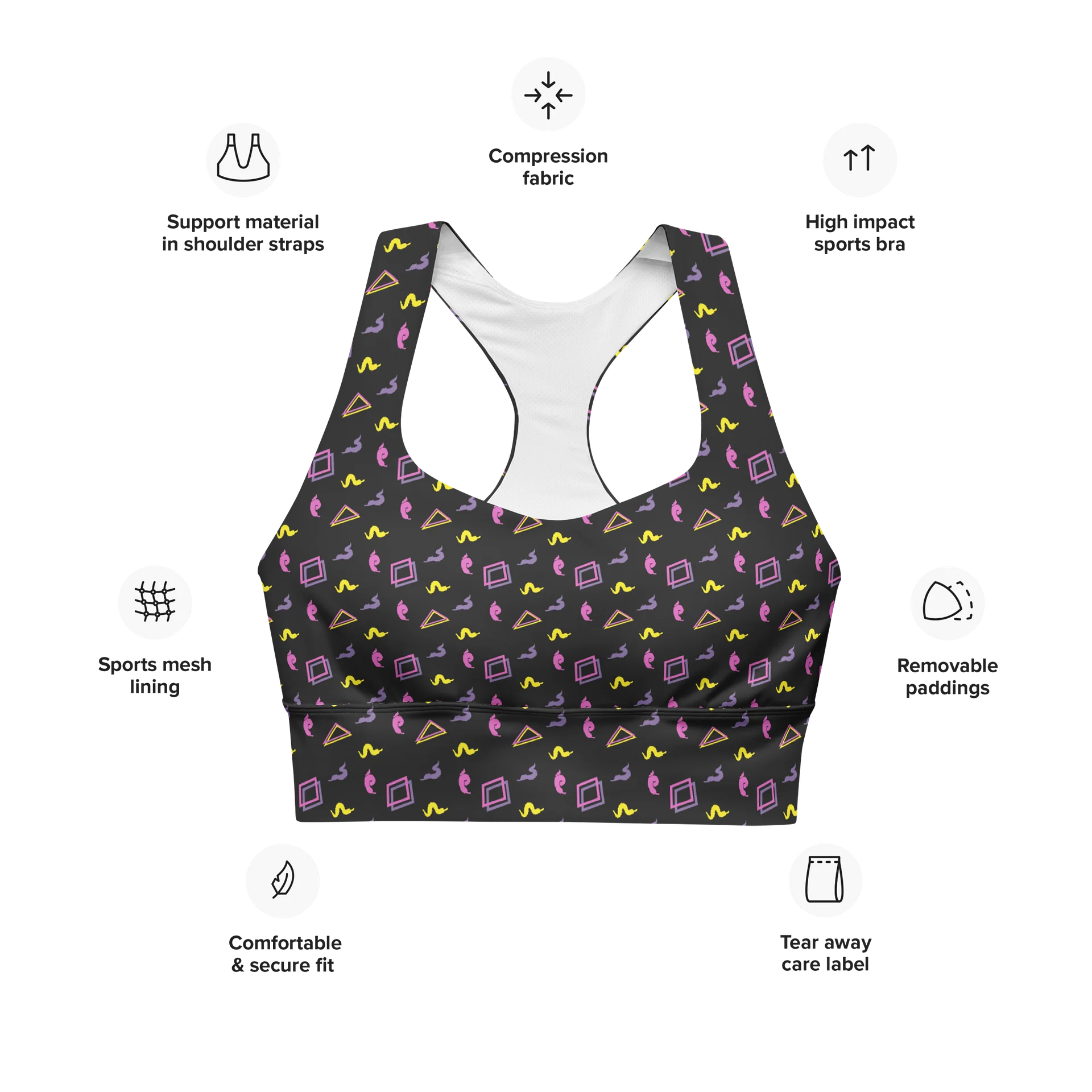 Oh worm black pattern sports bra product image (6)