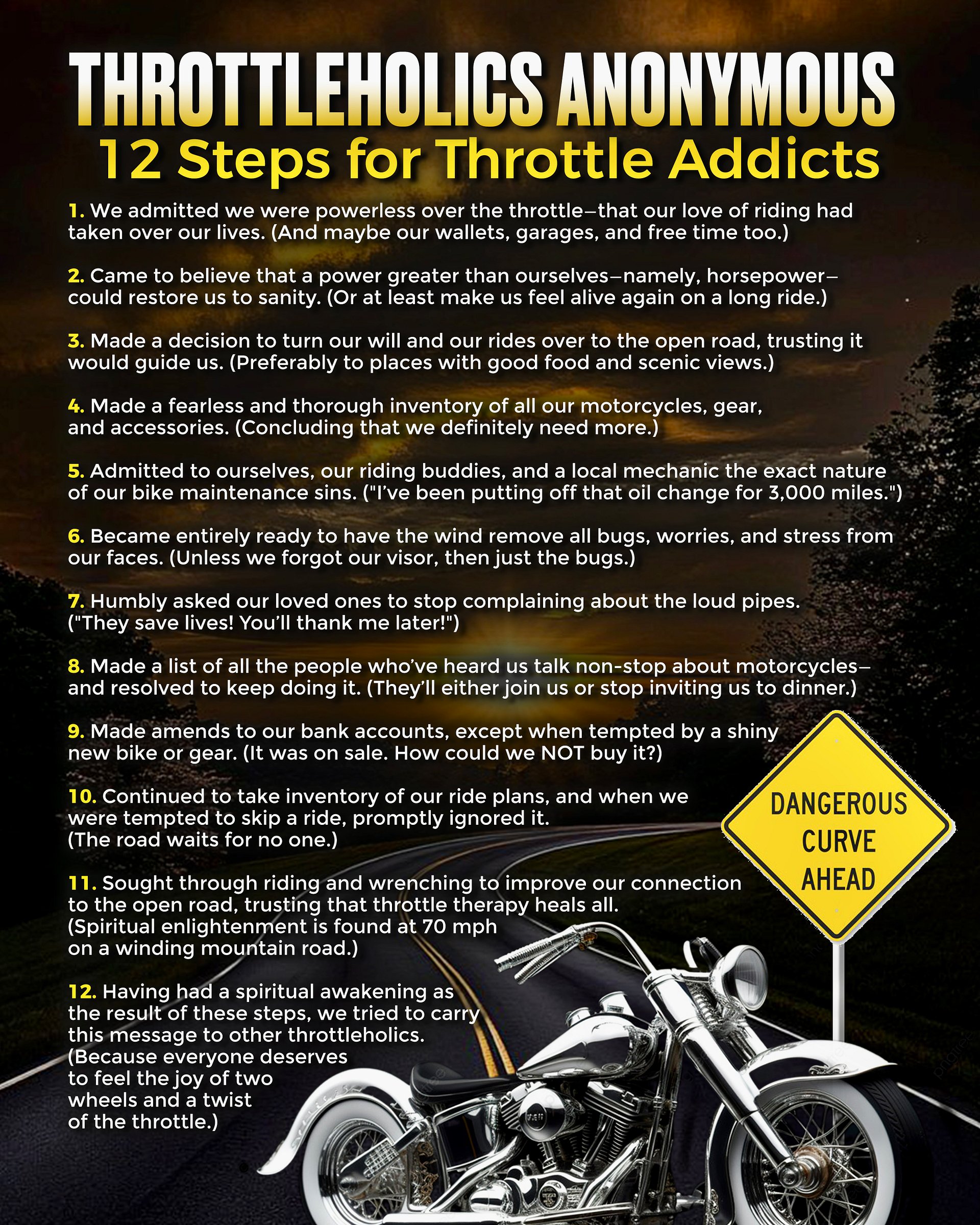 Throttleholics Anonymous 12 Step Poster – 16×20 product image (1)