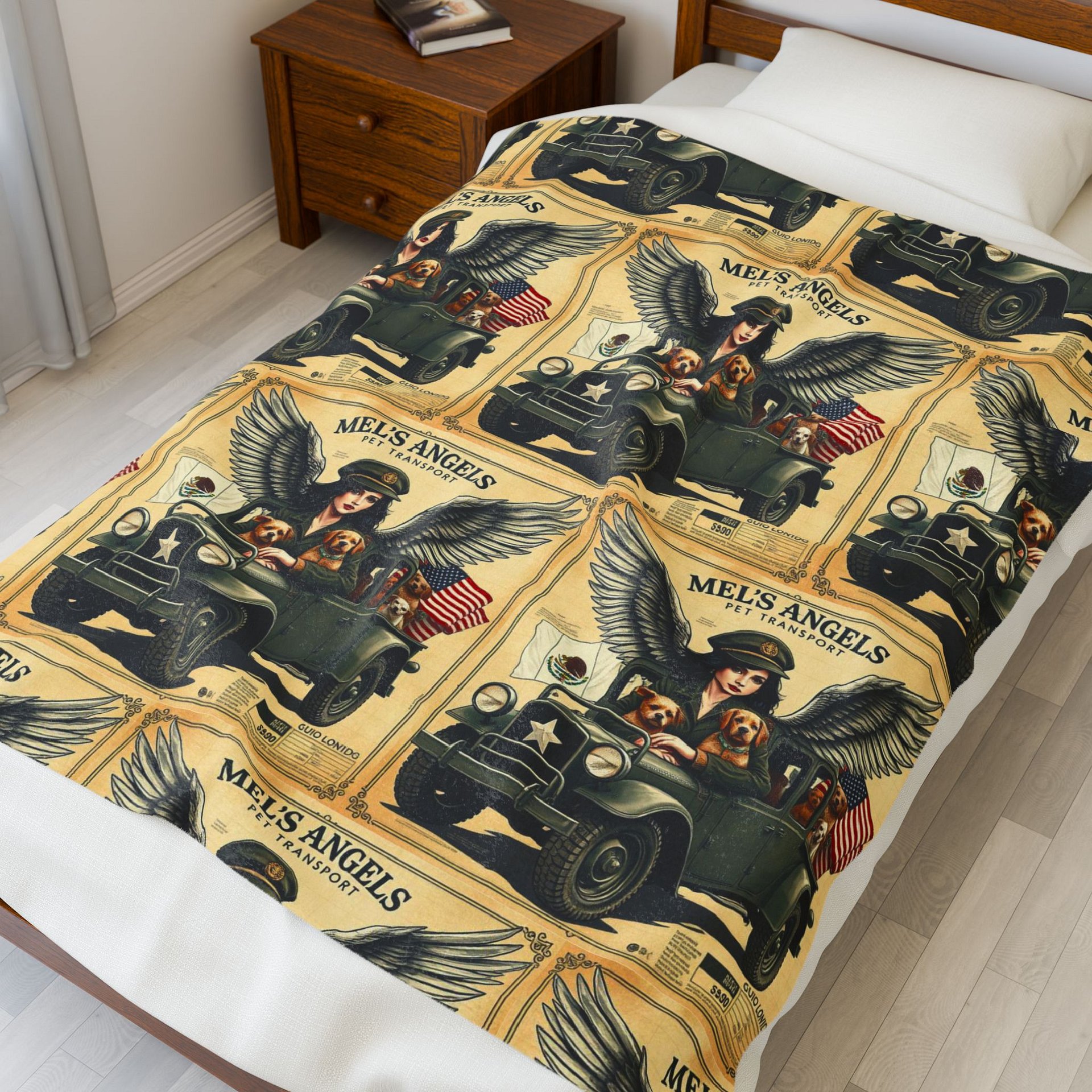 Mel’s Angels Vintage Military Jeep Dog Lover Throw Blanket – Adventure Travel Pet Art, Mexico US Design, Cozy Dog Gift product image (1)