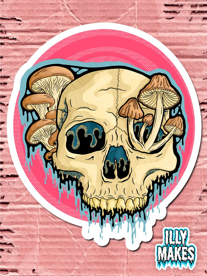 Drippy Mushroom Skull III Sticker product image (1)