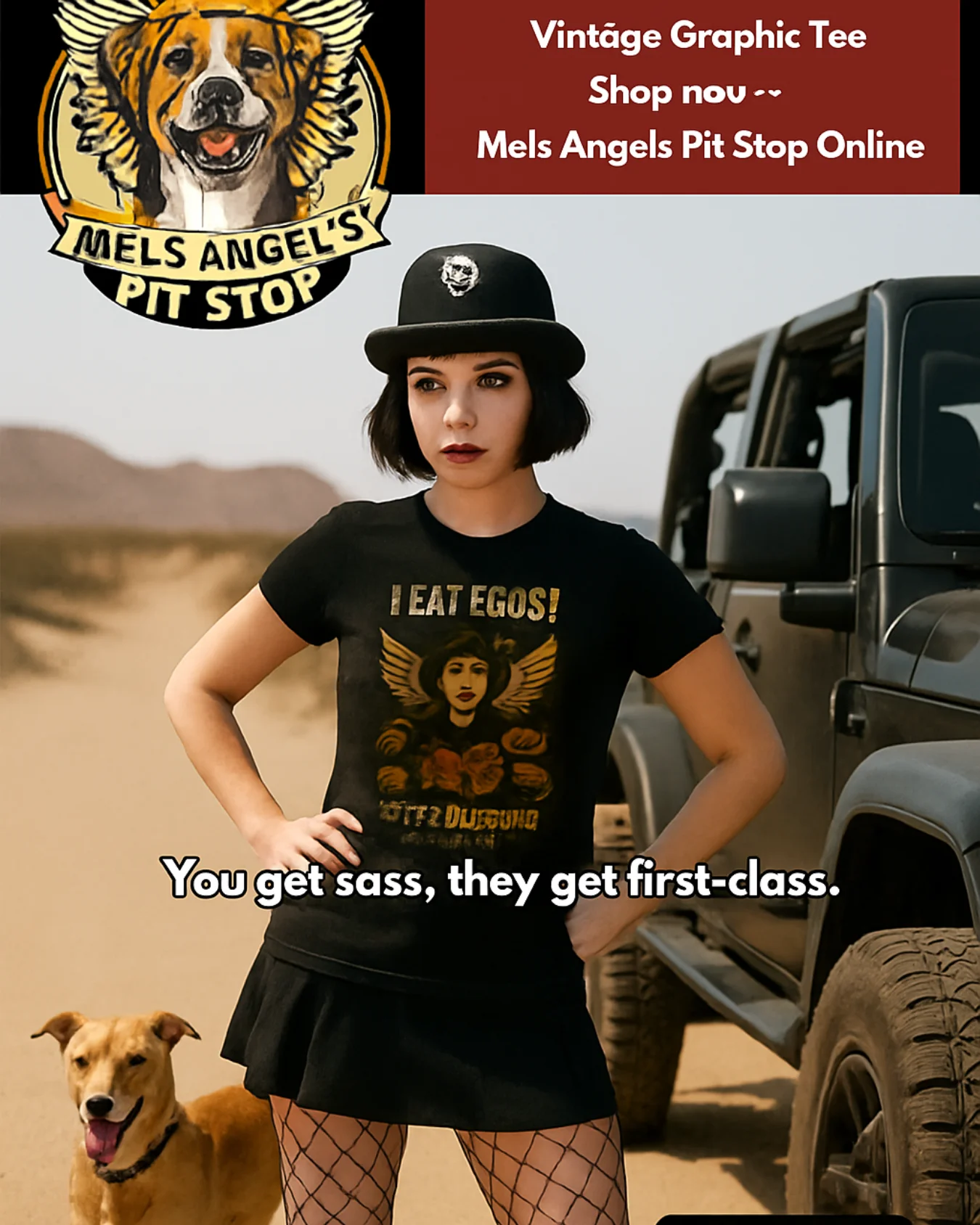 Mel’s Angels "I Eat Egos – They’re Delicious" Vintage Graphic Tee | Punk Rock Dog Lovers Shirt product image (2)