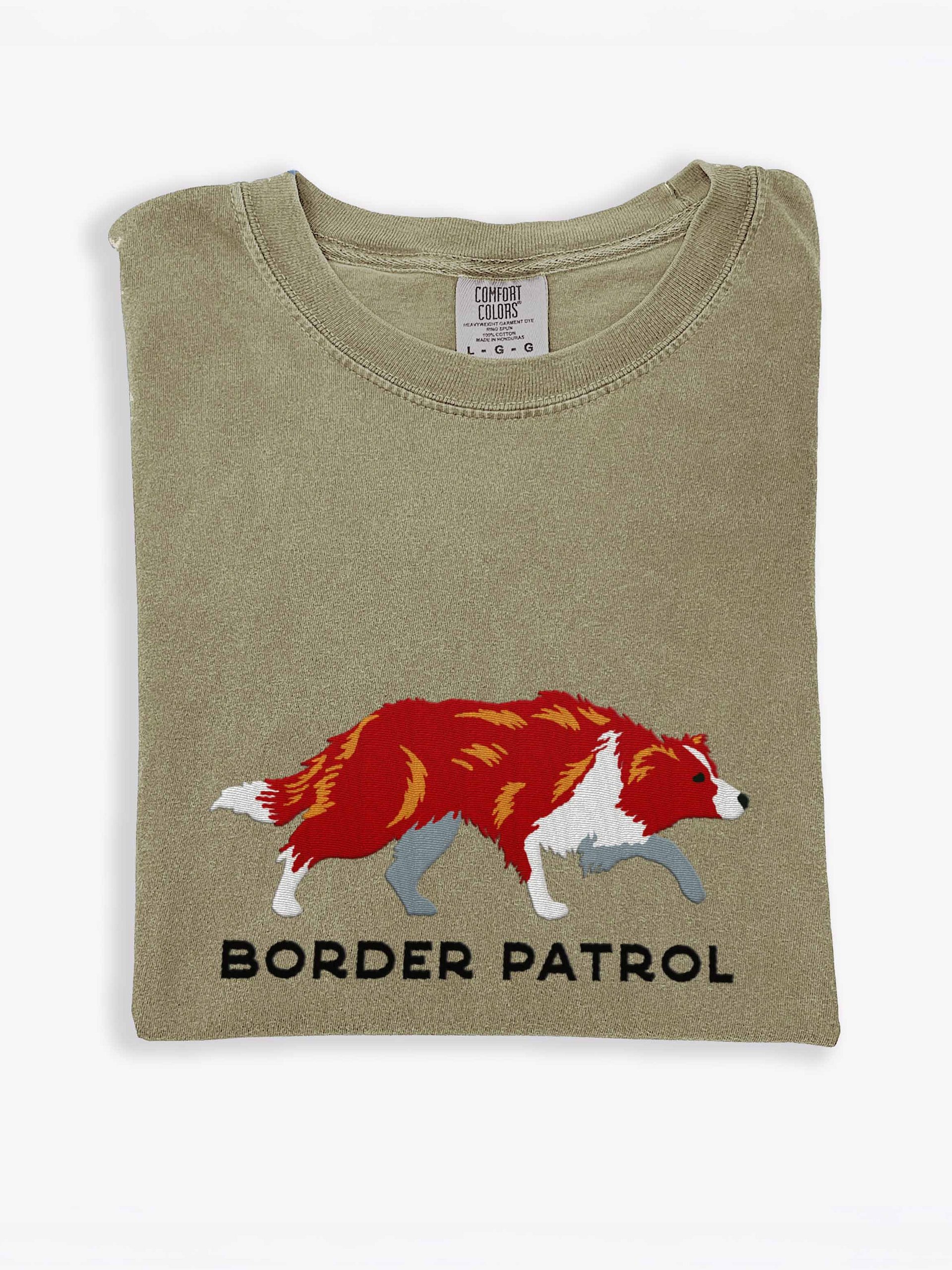 Border Patrol T-Shirt(Embroidered) of a Border Collie(Red) product image (1)