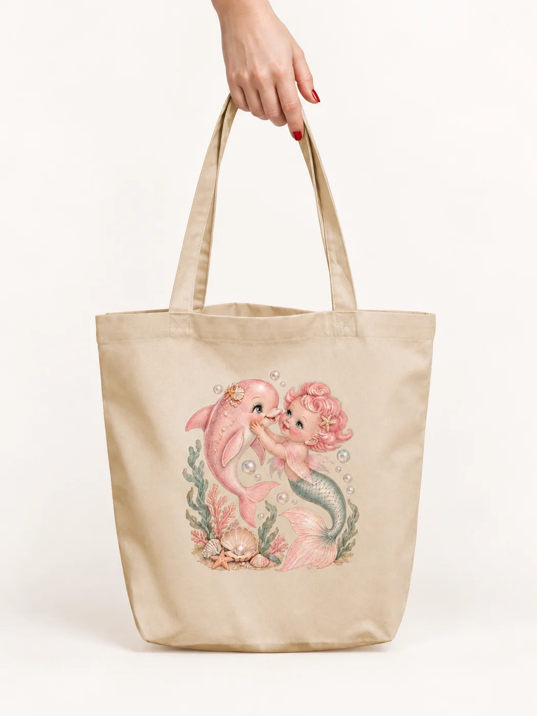 Pink Dolphin Mermaid Tote Bag product image (1)