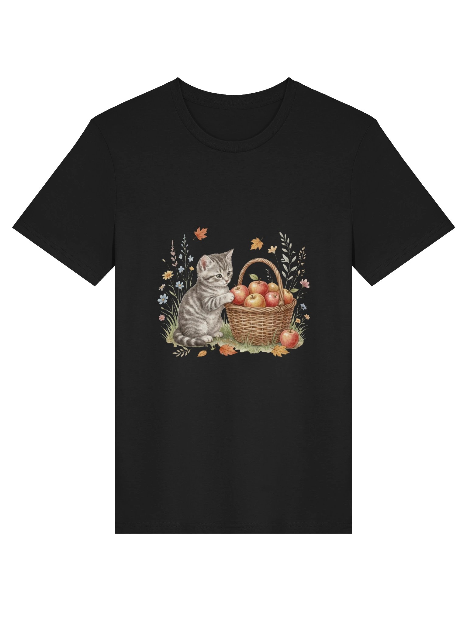 Vintage Watercolor Kitten with Autumn Apple Basket T-Shirt product image (1)