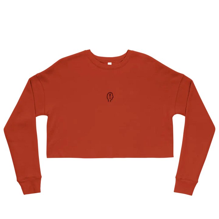 EXCLAIMING MENTALLY (maroon thread) embroidered fleece crop crew product image (3)