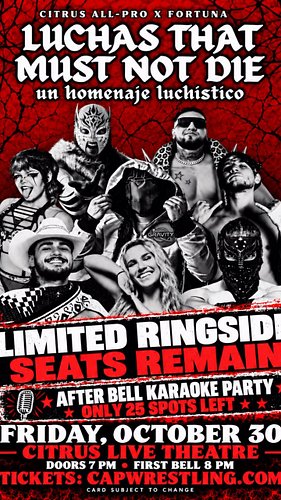Get close to the action. Stay for the party. 👊🎤

Limited ringside seats remain for Luchas That Must Not Die, and only 25 spot...