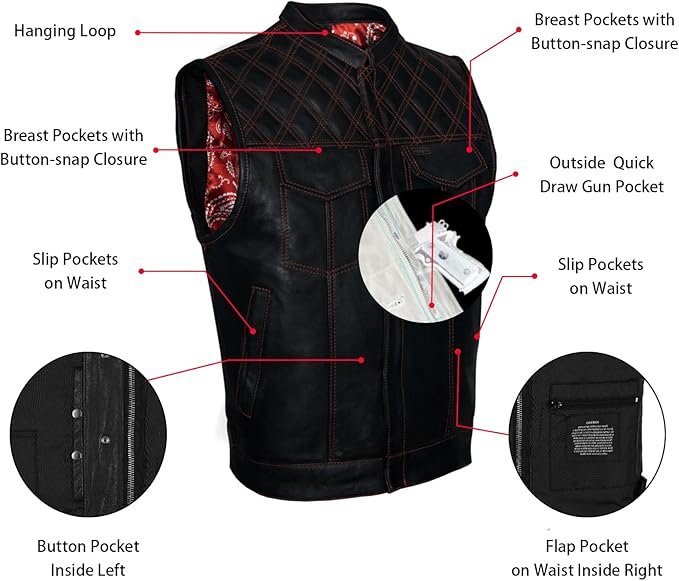 Mens Black & Red Moto Vest product image (3)