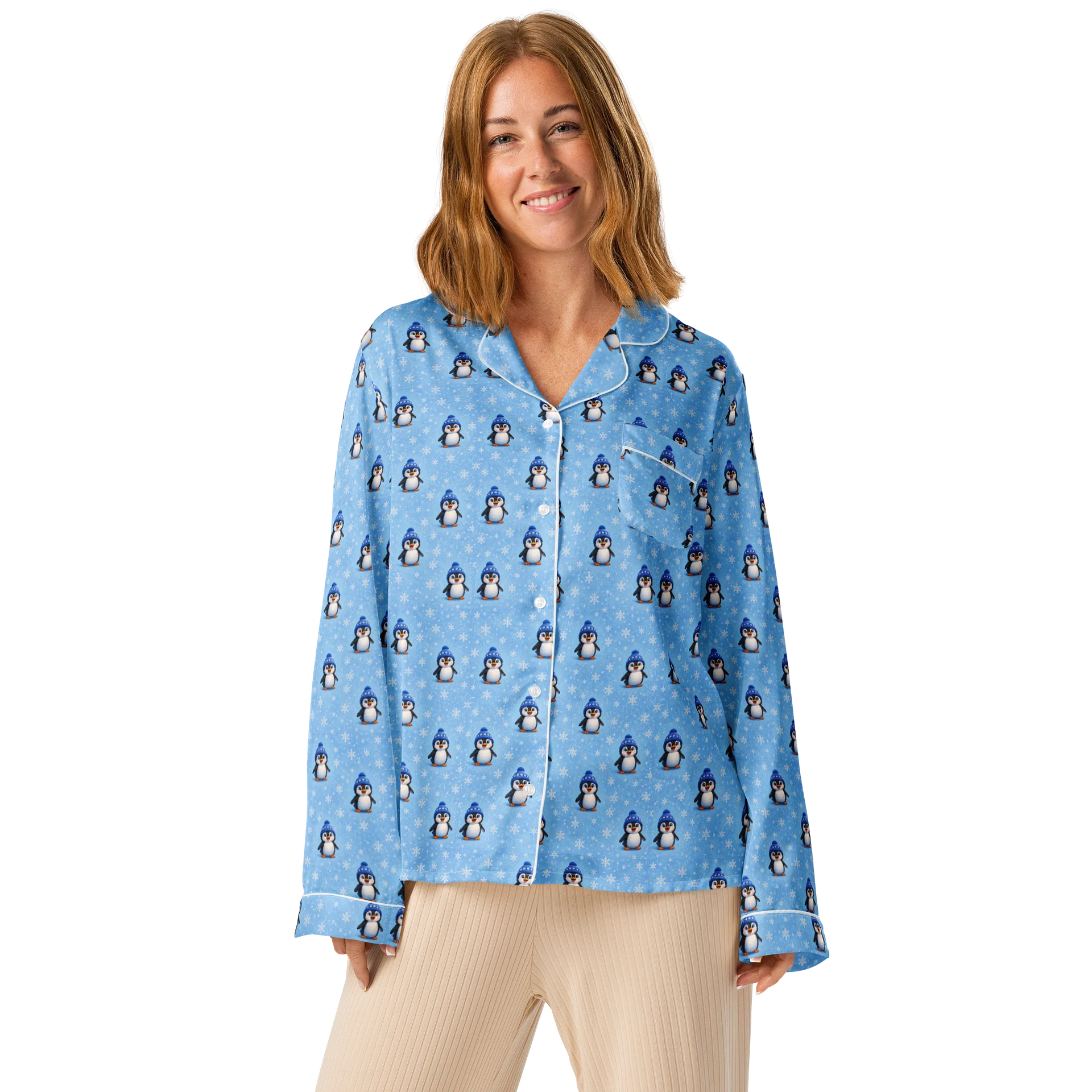 Max the Penguin Snowfall Women's Long-Sleeve Pajama Top product image (2)
