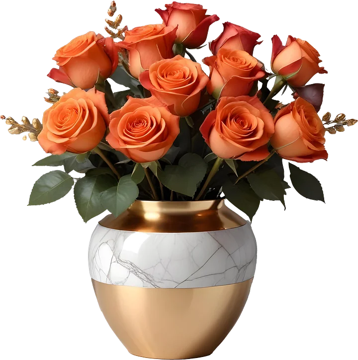Romantic Elegance – Gold Marble Rose Vase PNG product image (1)