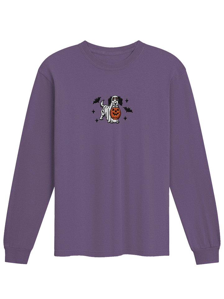 Halloween Longhaired Dachshund(Pied, Black) Embroidered Long-sleeved T-Shirt product image (1)