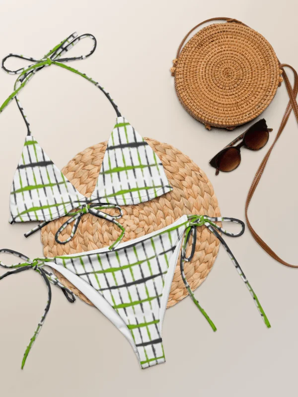 Modern Lime Grid Pulse Green Grid Recycled String Bikini product image (6)