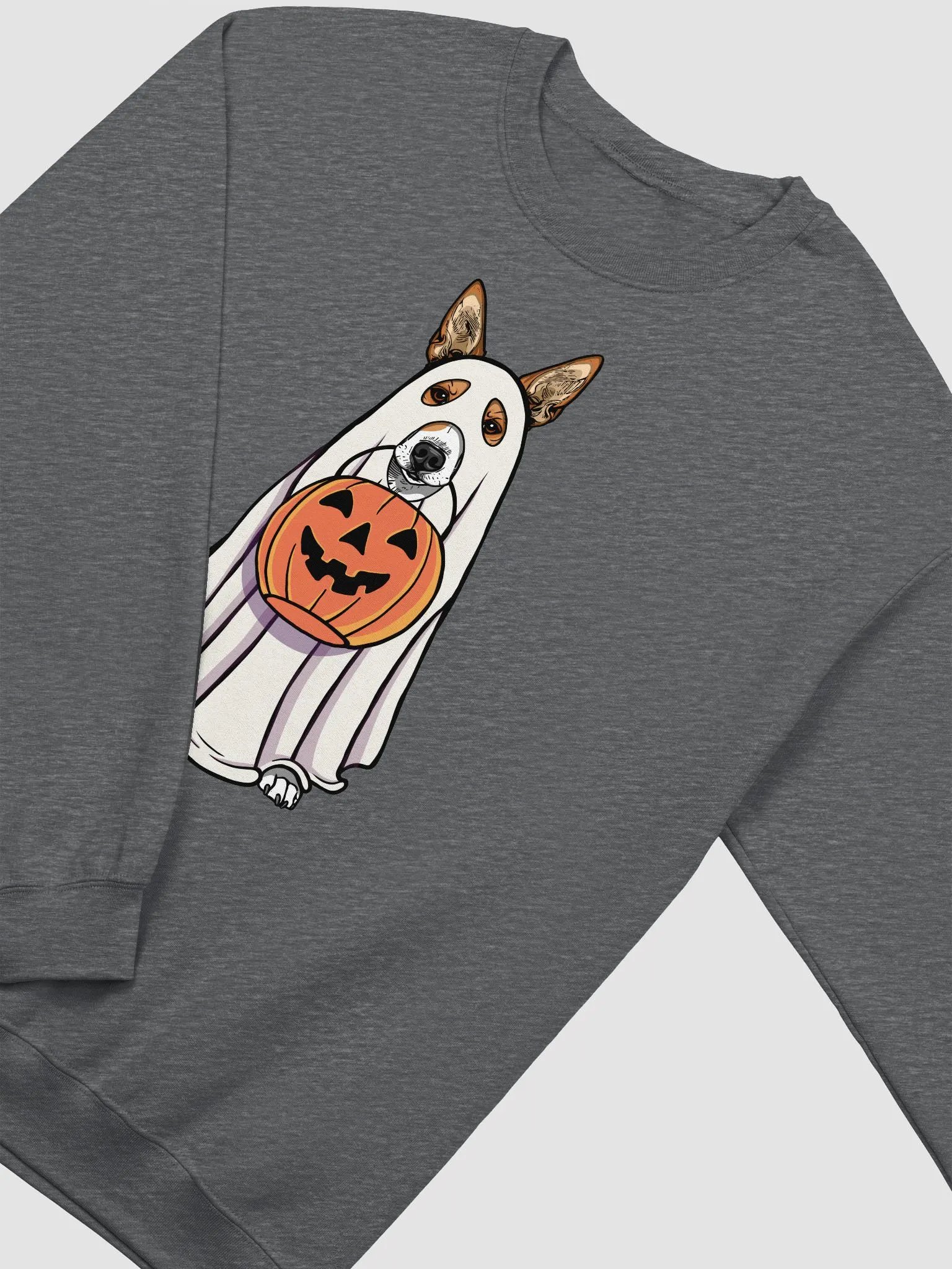 Funny Halloween Basenji(2) Sweatshirt | Funny Basenji Wearing a Ghost Costume and Holding a Pumpkin Basket product image (4)