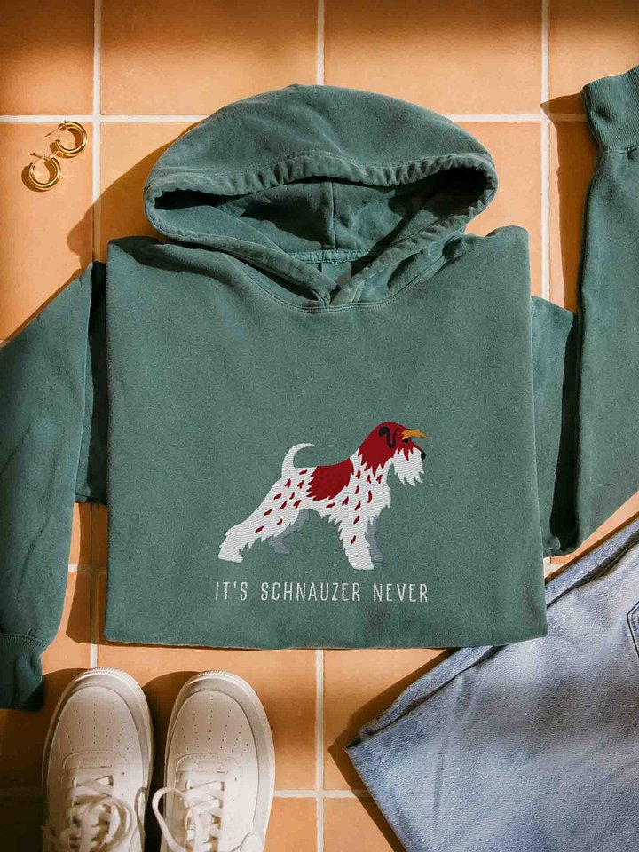 It's Schnauzer Never Premium Hoodie (Embroidered) of a Miniature Schnauzer(Parti Liver & White) product image (1)