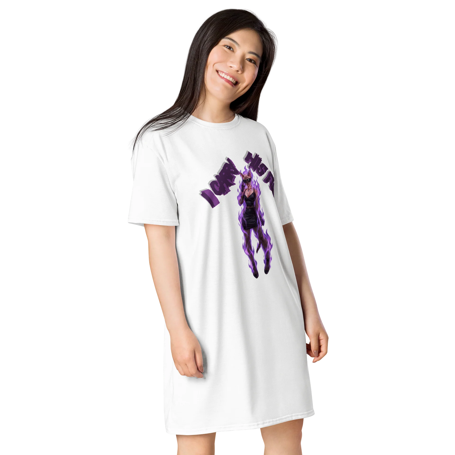 Purple Flame Cat Graphic T-Shirt Dress product image (3)