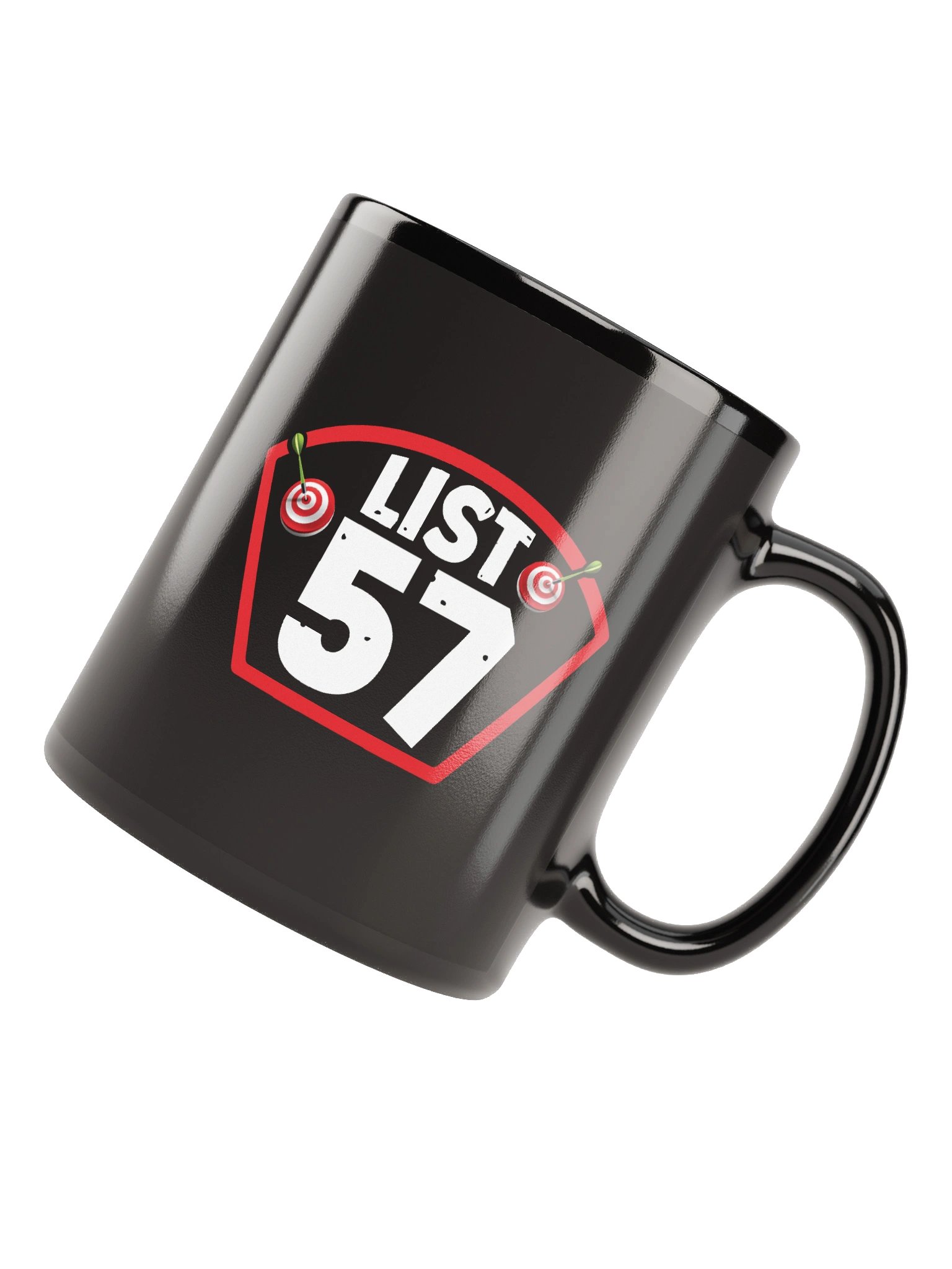 List 57 Black Mug Badge Target Design Sports Number Graphic Printed Ceramic Coffee Cup Unisex Drinkware Bold Red White Modern Kitchen Use product image (4)
