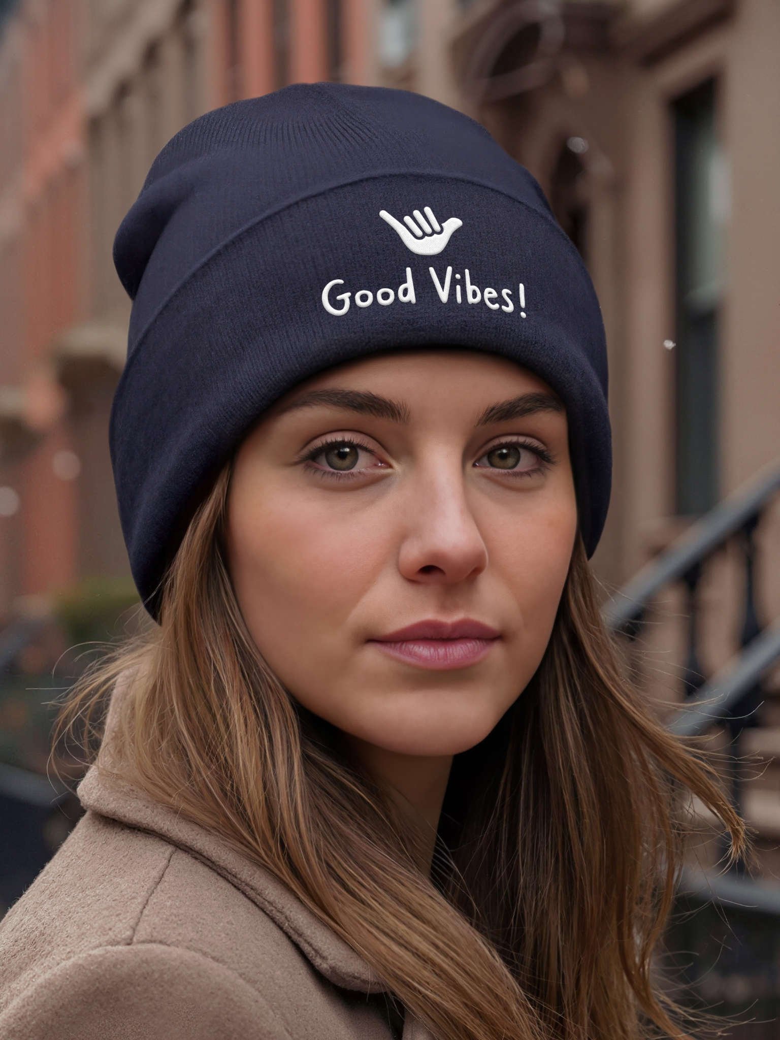 Good Vibes! Embroidered Cuffed Beanie – Soft & Cozy Unisex Accessory for Everyday Elegance product image (4)