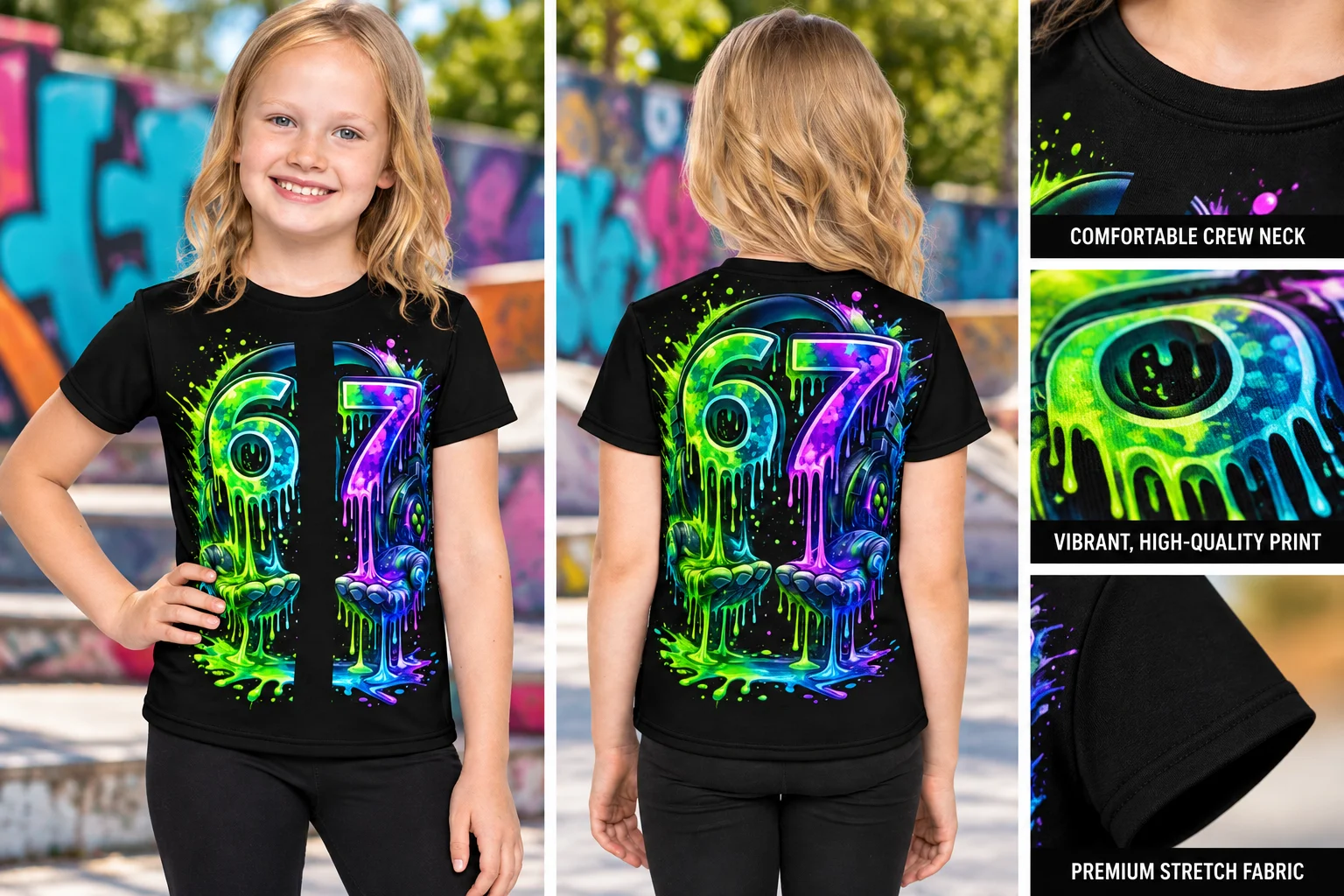 Neon Drip 67 Kids Tee product image (1)