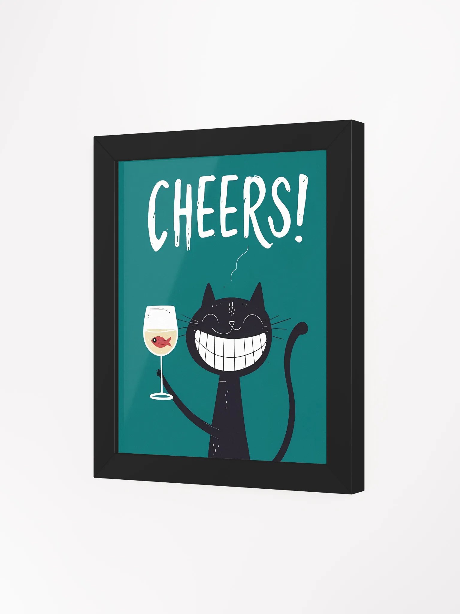 Grinning Cat Wine Cheers Framed Poster product image (4)