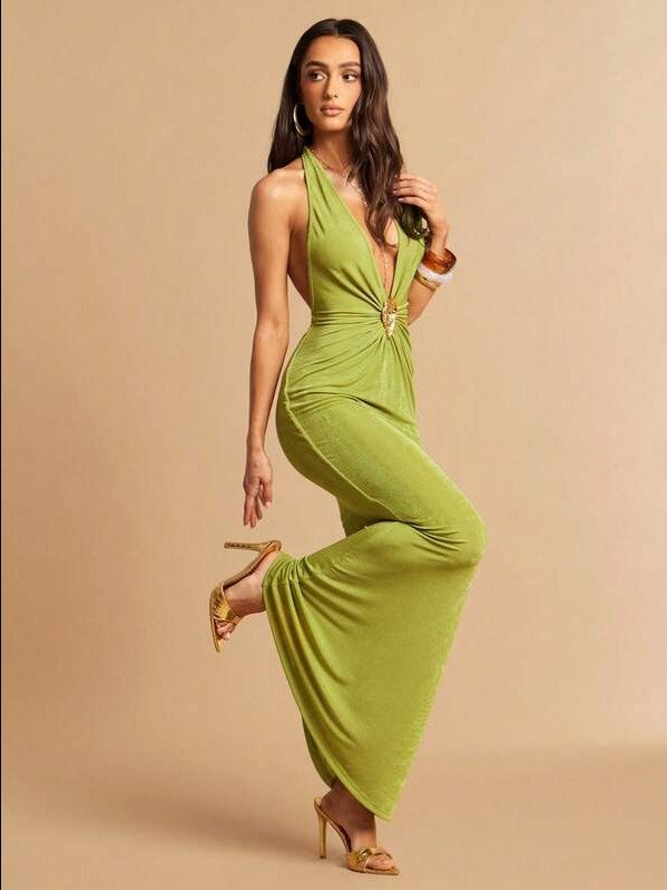 ADLEST V-Neck Metallic Ruffles Sexy And Elegant Women's Dress, Sleeveless Design, Elegant Formal Wear, Bridesmaid Dress, Wedding, Beach Vacation Wear, Date/Outing/Nightclub Party/Party Dress product image (4)