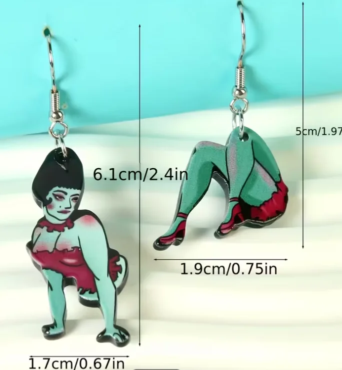 Halloween Green Monster Stump Asymmetrical Dangle Earrings product image (2)