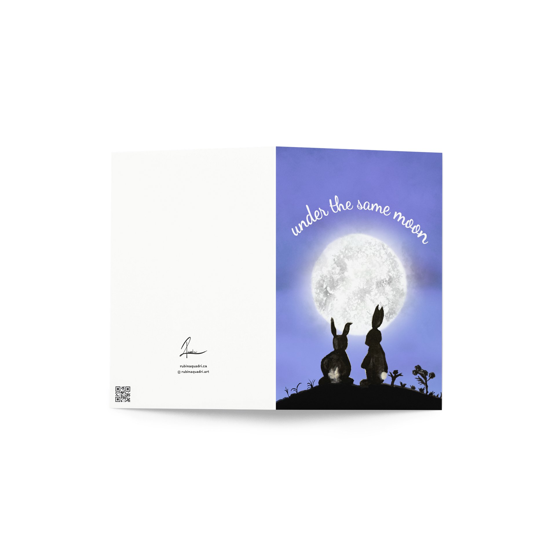 Under the Same Moon | Watercolor Rabbit Silhouettes Against a Night Sky product image (2)