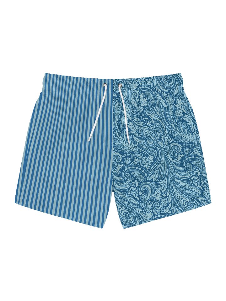 Ocean Blue Paisley and Stripes Swim Trunks product image (1)