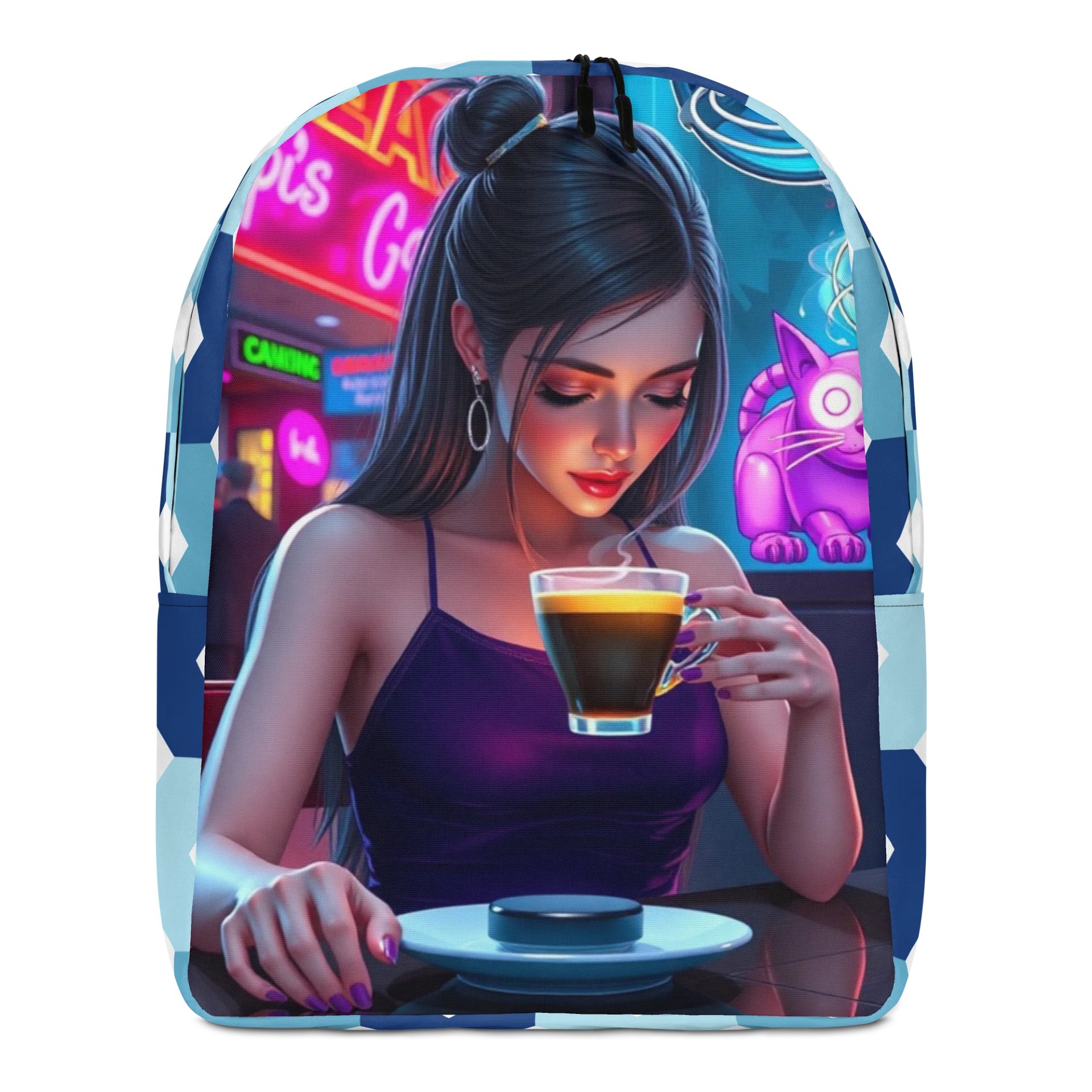 Minimalist Backpack-Neon Dreams: Coffee & Cutie Backpack product image (1)