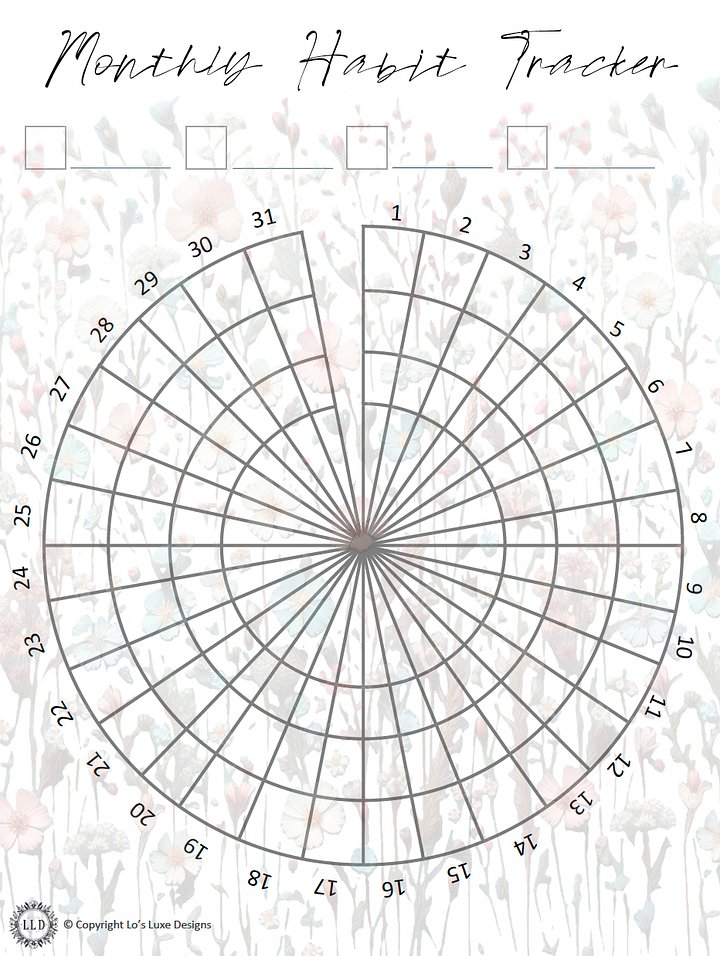 Monthly Habit Tracker - Wildflowers - Circle - 8.5x11 Printable product image (1)