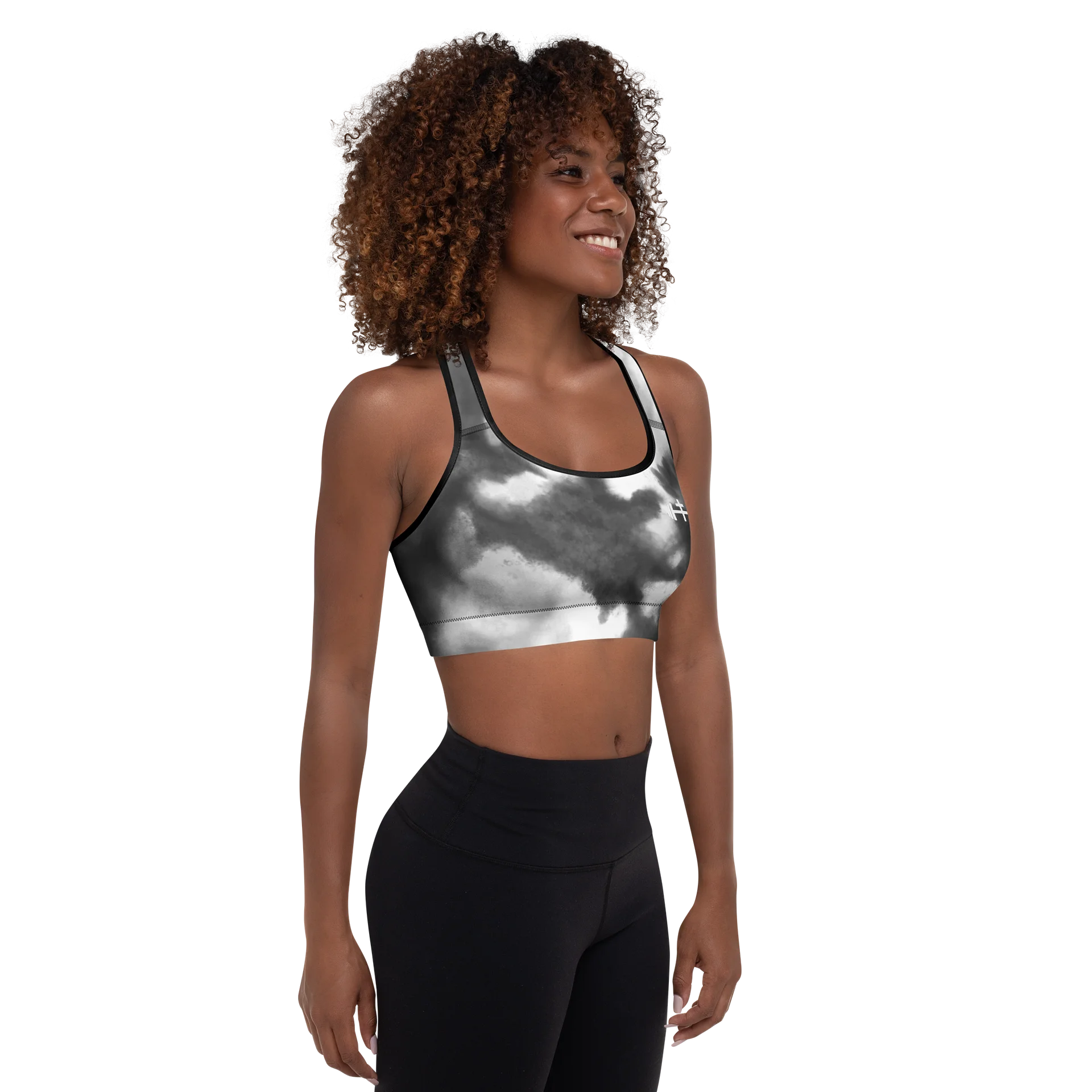 His House Womens Padded Sports Bra - B&W Tie Dye product image (6)