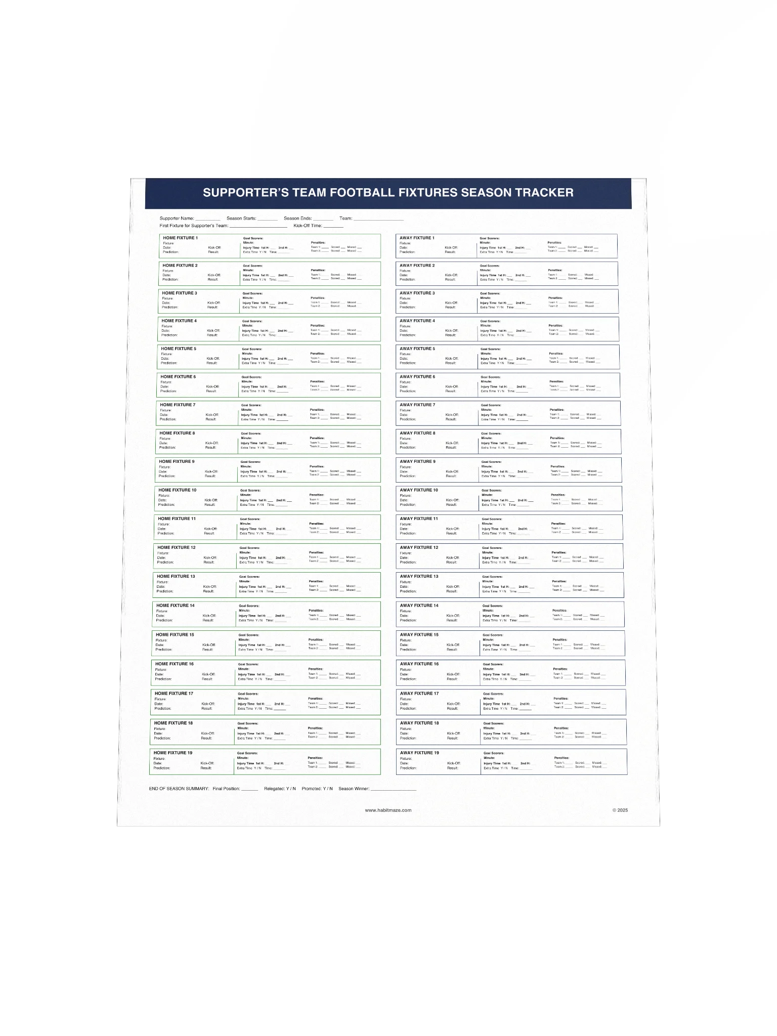 Supporters Team Football Fixtures Season Tracker product image (5)