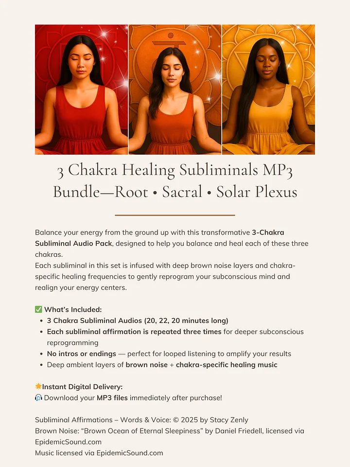 3 Chakra Healing Subliminals MP3 Bundle-Root • Sacral • Solar Plexus | MP3 Audio Download product image (2)
