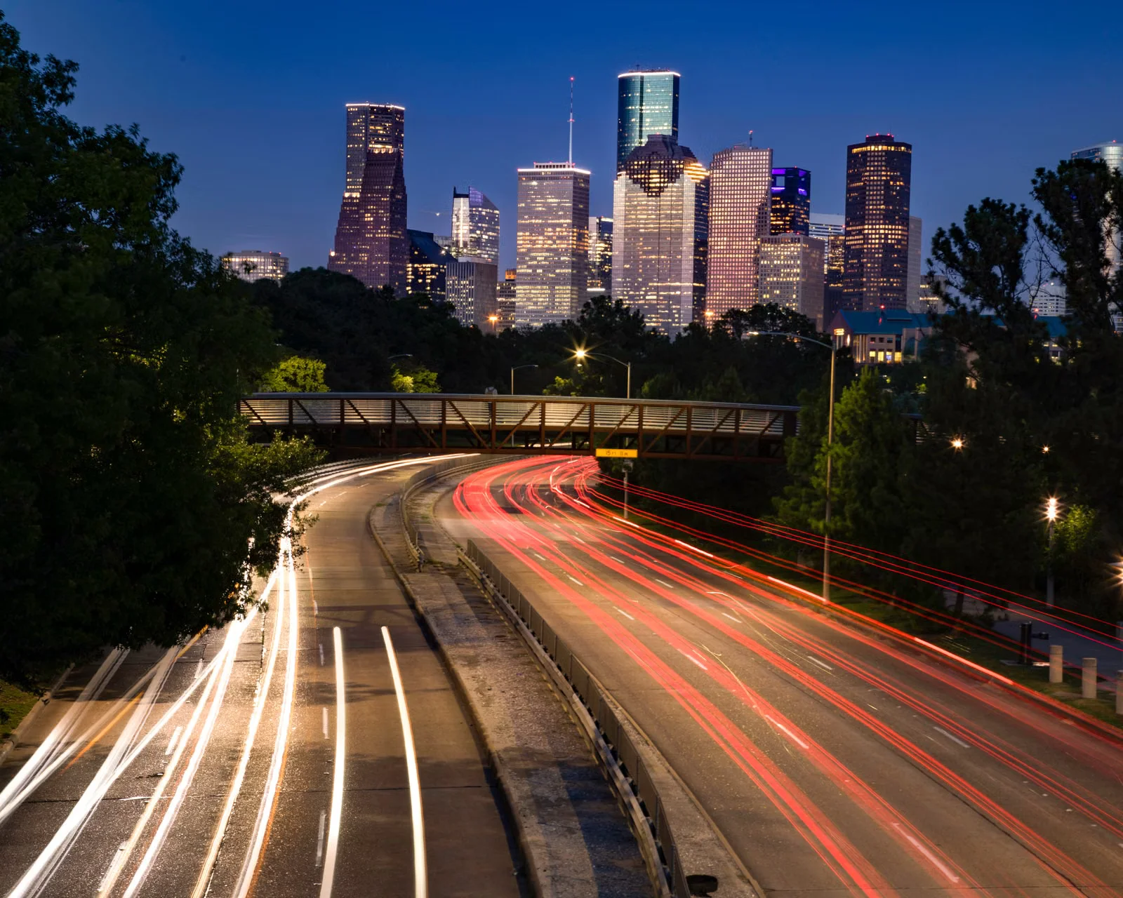 The Houston, Texas skyline, representing 2.5 million YouTube subscribers