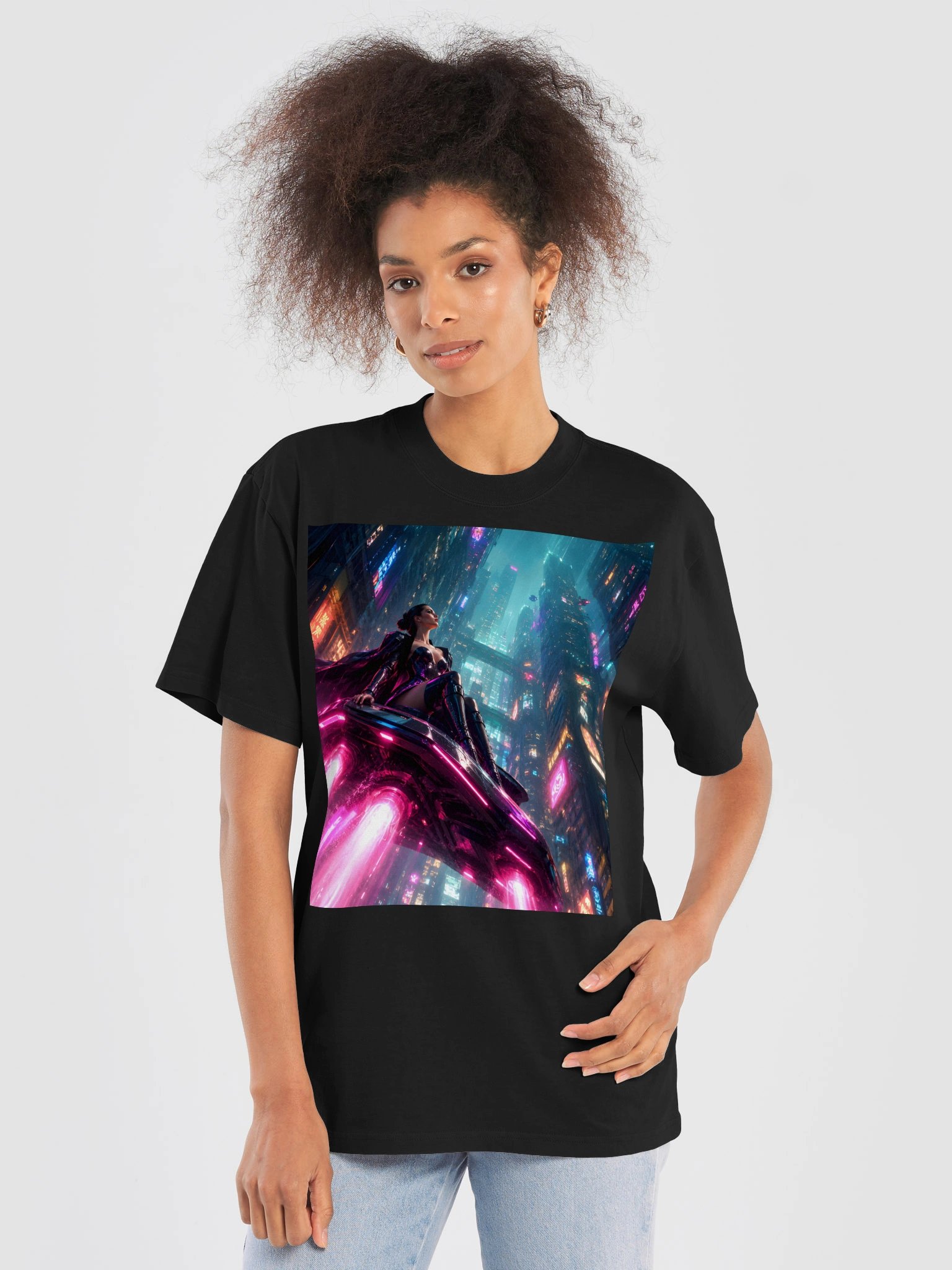 Oversized Faded Black Cyberpunk T-Shirt | Neon Hovercraft Gamer Sci-Fi Tech Streetwear Gift product image (7)