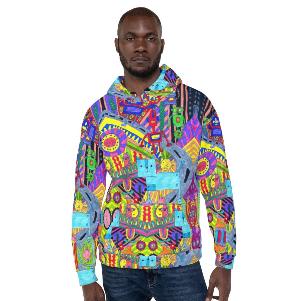 Abstract Colourful Doodle Robots Unisex Pull Over Hoodie product image (6)