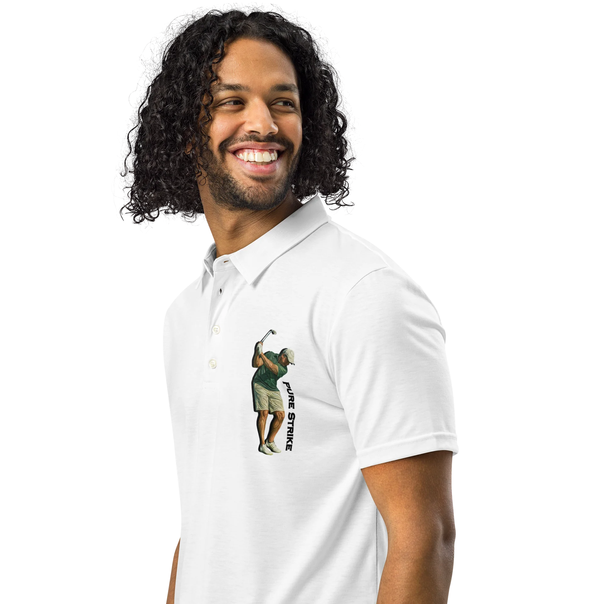 Pure Strike Polo Shirt – Dynamic golf swing in a retro line style Swing in Style Polo Shirt product image (3)
