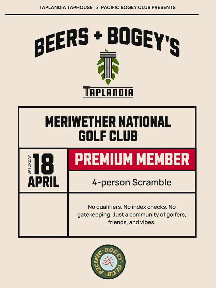 Beers & Bogey's Premium Registration Ticket product image (1)