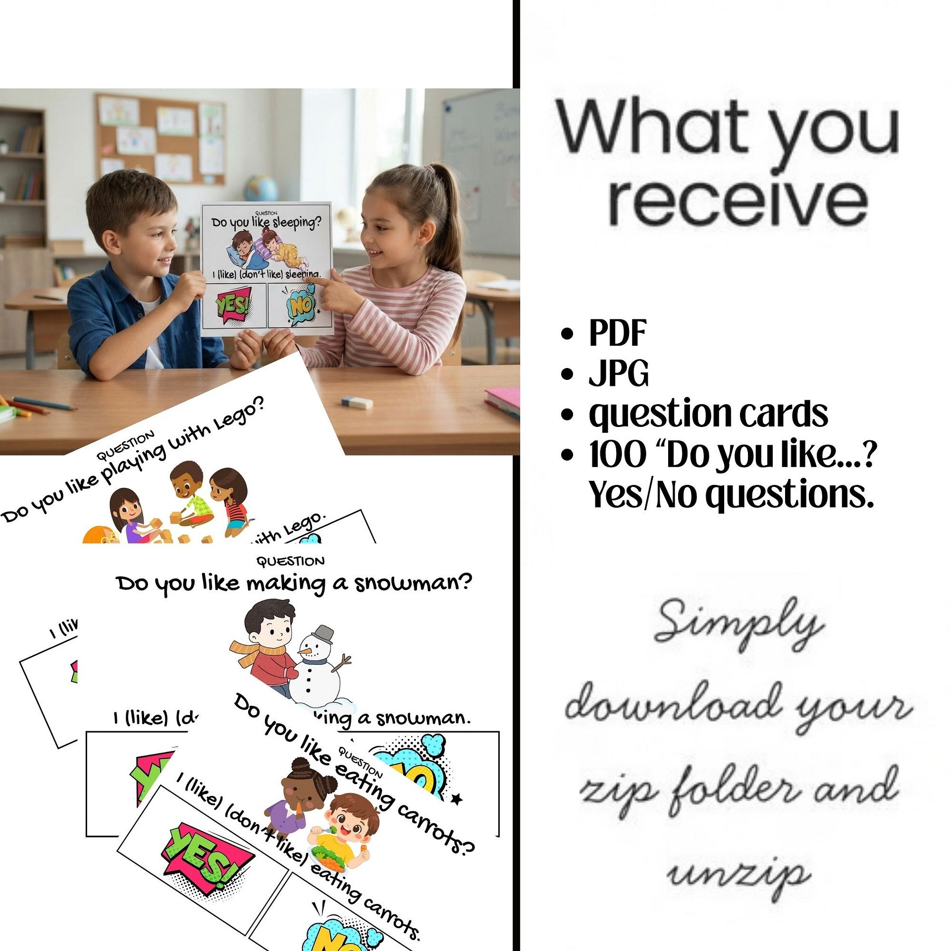 English Speaking Practice Cards ESL EFL 100 Q & A Prompt Cards with Pictures product image (3)